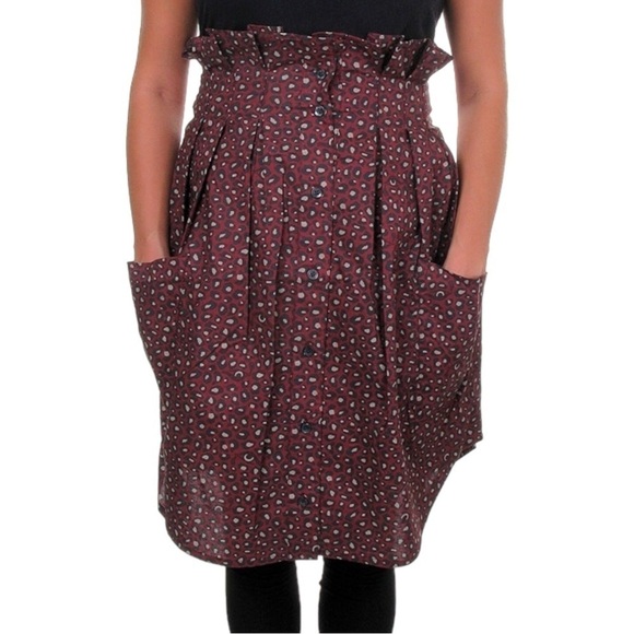 Wood Wood Paper Bag Leopard Eye Skirt Small Burgundy Black Pockets Whimsical - Picture 1 of 17